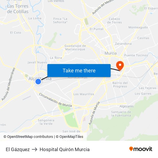 El Gázquez to Hospital Quirón Murcia map