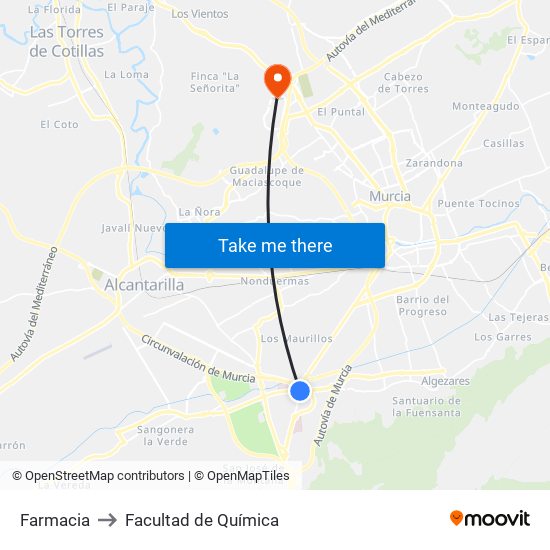 Farmacia to Facultad de Química map