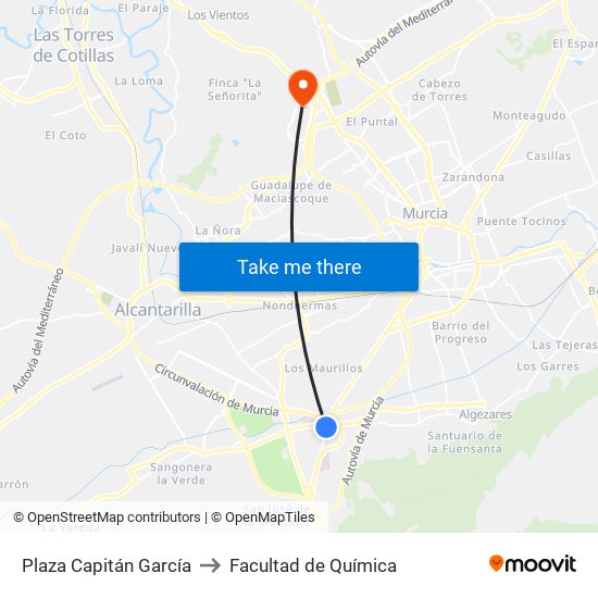 Plaza Capitán García to Facultad de Química map