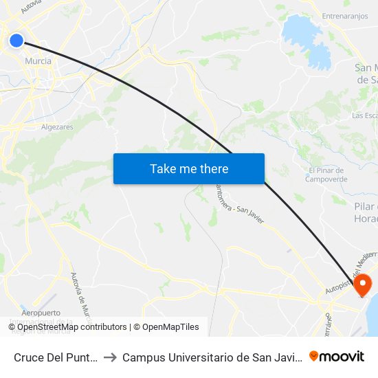 Cruce Del Puntal to Campus Universitario de San Javier map