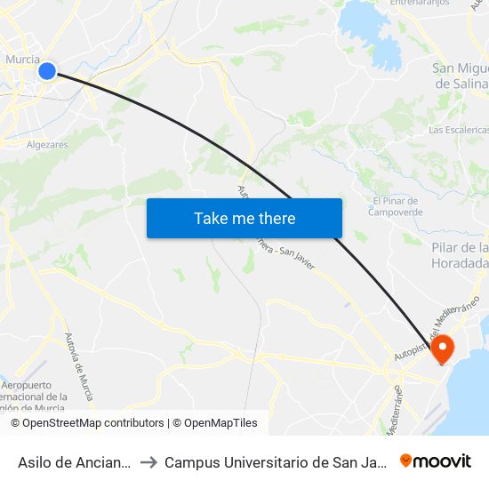 Asilo de Ancianos to Campus Universitario de San Javier map