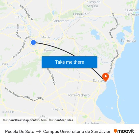 Puebla De Soto to Campus Universitario de San Javier map