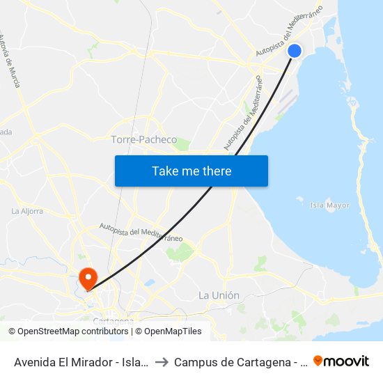 Avenida El Mirador - Islas Cíes to Campus de Cartagena - Ucam map