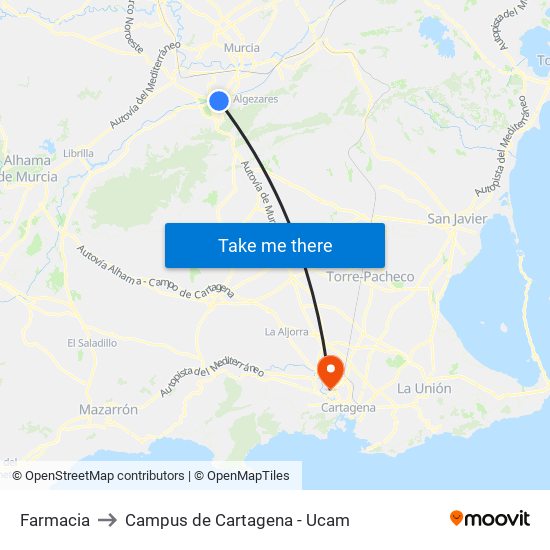 Farmacia to Campus de Cartagena - Ucam map