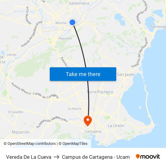 Vereda De La Cueva to Campus de Cartagena - Ucam map