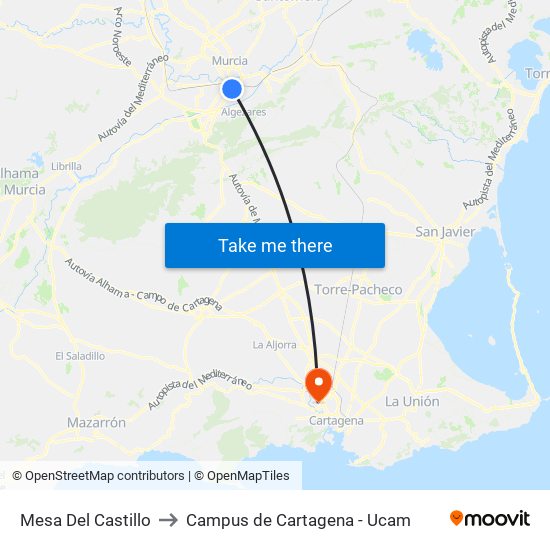 Mesa Del Castillo to Campus de Cartagena - Ucam map