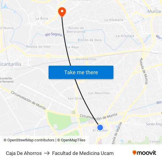 Caja De Ahorros to Facultad de Medicina Ucam map