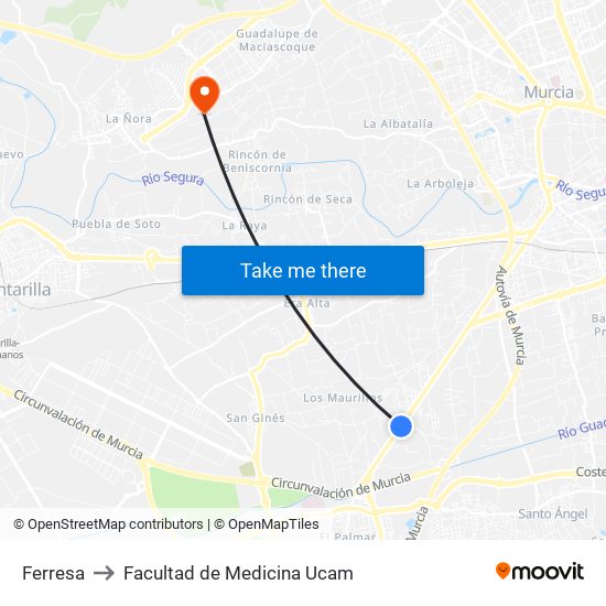 Ferresa to Facultad de Medicina Ucam map