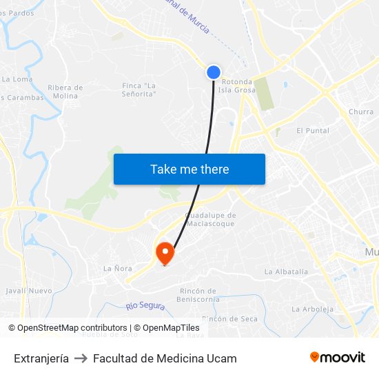 Extranjería to Facultad de Medicina Ucam map