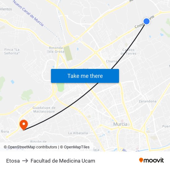 Etosa to Facultad de Medicina Ucam map