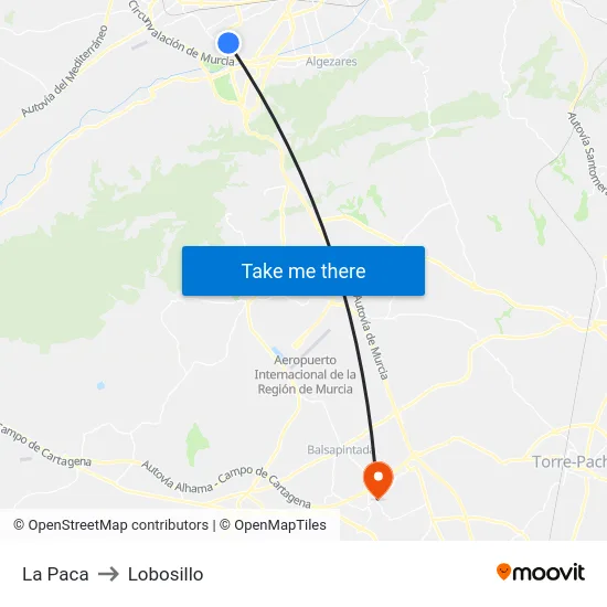 La Paca to Lobosillo map