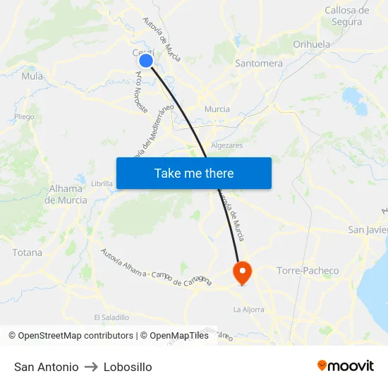 San Antonio to Lobosillo map