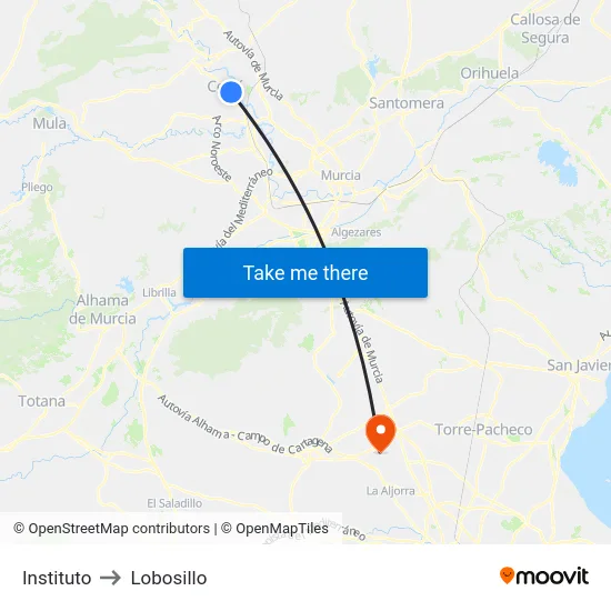 Instituto to Lobosillo map