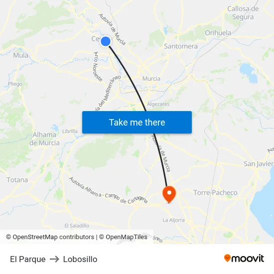 El Parque to Lobosillo map