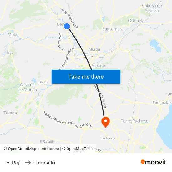 El Rojo to Lobosillo map