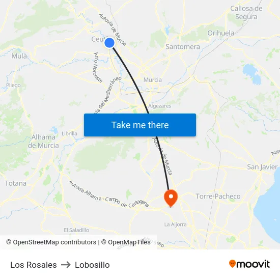 Los Rosales to Lobosillo map