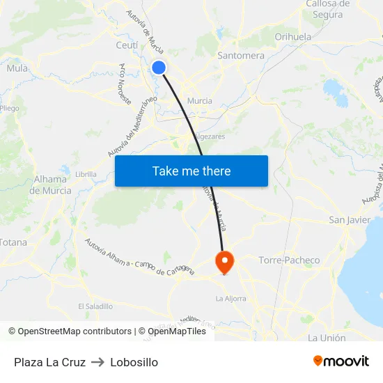 Plaza La Cruz to Lobosillo map