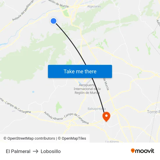 El Palmeral to Lobosillo map