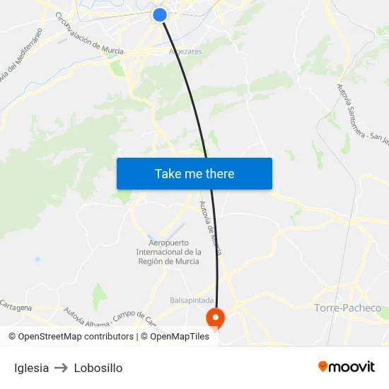 Iglesia to Lobosillo map