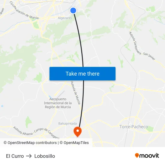 El Curro to Lobosillo map