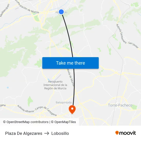 Plaza De Algezares to Lobosillo map