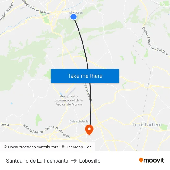 Santuario de La Fuensanta to Lobosillo map