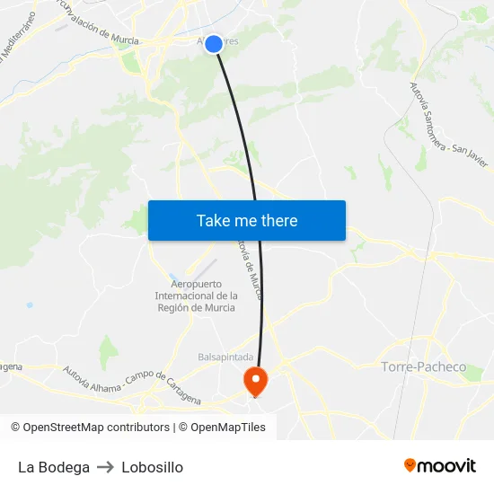 La Bodega to Lobosillo map