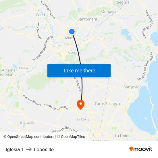 Iglesia 1 to Lobosillo map