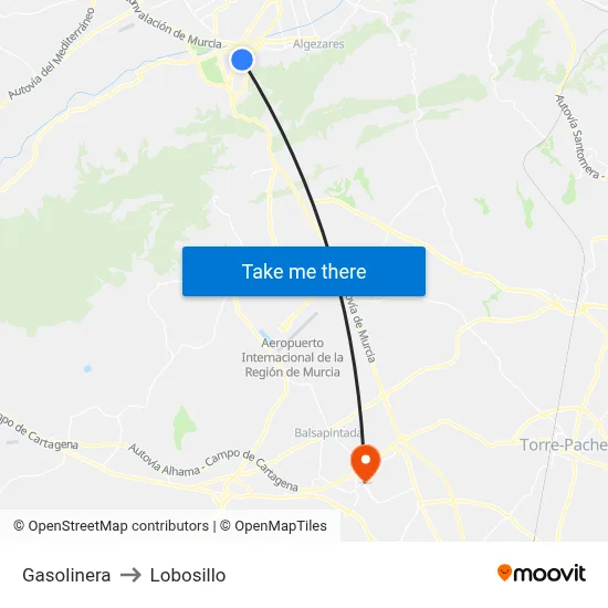 Gasolinera to Lobosillo map