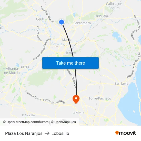 Plaza Los Naranjos to Lobosillo map