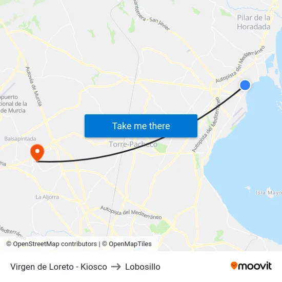 Virgen de Loreto - Kiosco to Lobosillo map