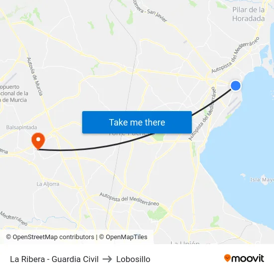 La Ribera - Guardia Civil to Lobosillo map