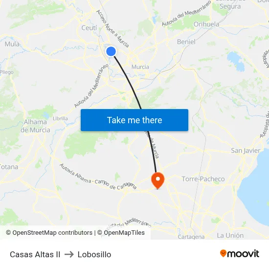 Casas Altas II to Lobosillo map
