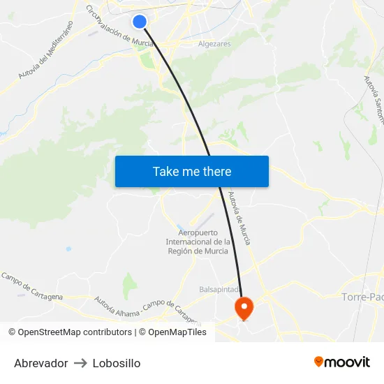 Abrevador to Lobosillo map