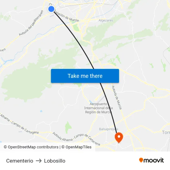 Cementerio to Lobosillo map