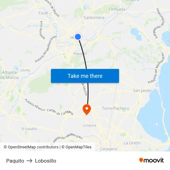 Paquito to Lobosillo map