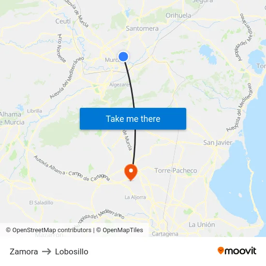 Zamora to Lobosillo map