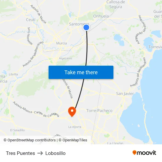 Tres Puentes to Lobosillo map