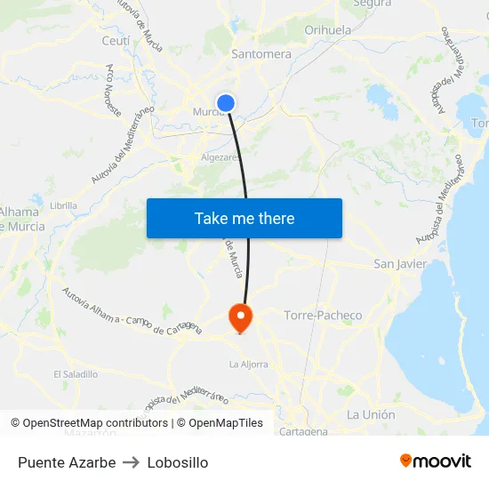 Puente Azarbe to Lobosillo map