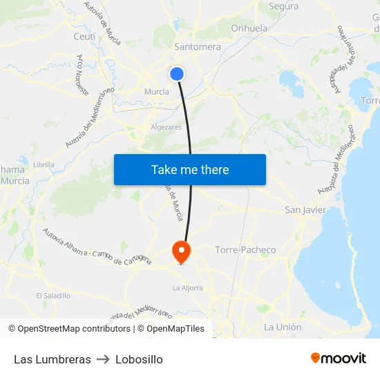 Las Lumbreras to Lobosillo map