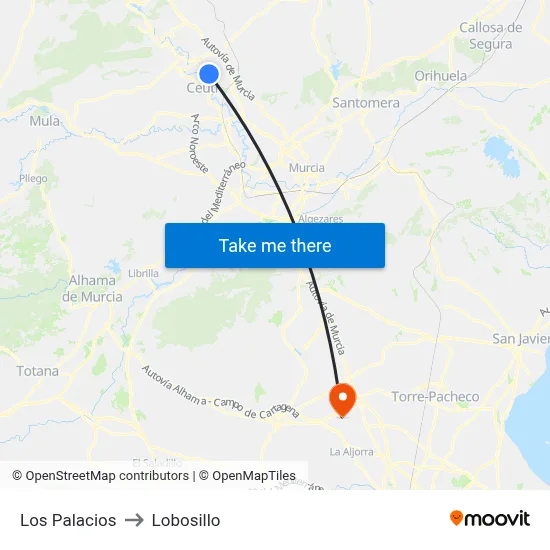 Los Palacios to Lobosillo map