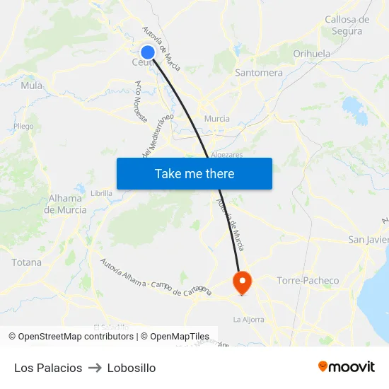 Los Palacios to Lobosillo map