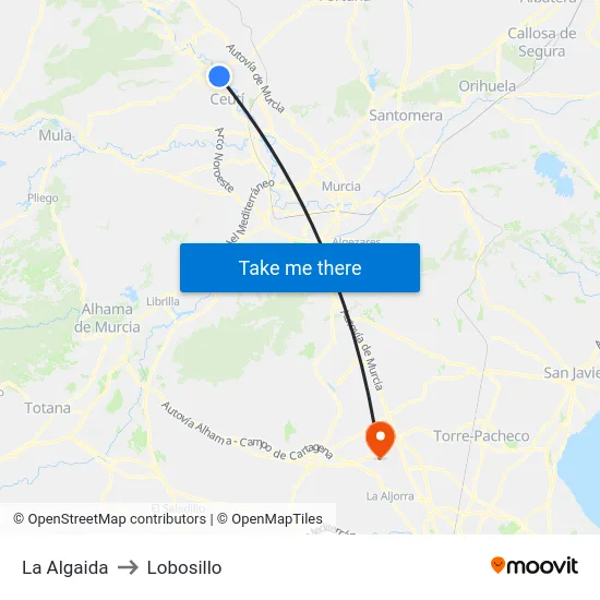 La Algaida to Lobosillo map