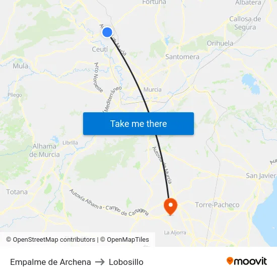Empalme de Archena to Lobosillo map