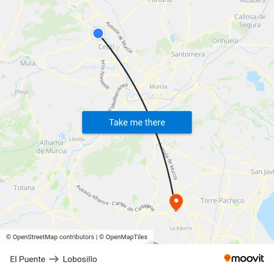 El Puente to Lobosillo map