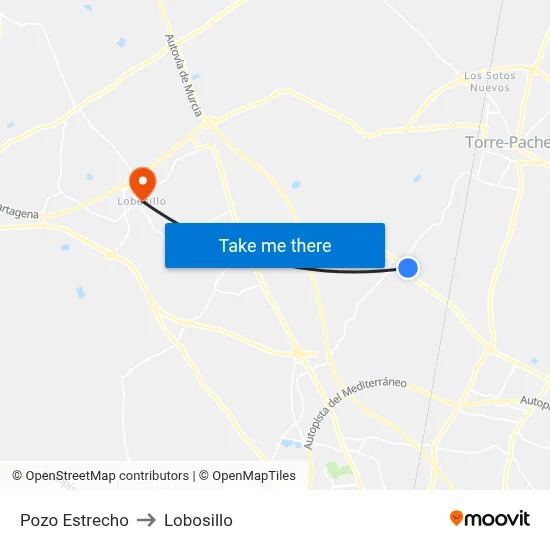 Pozo Estrecho to Lobosillo map