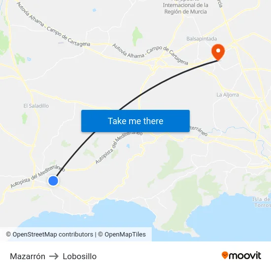 Mazarrón to Lobosillo map