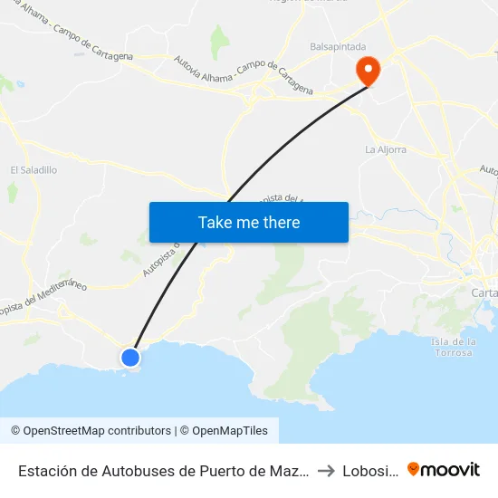 Estación de Autobuses de Puerto de Mazarrón to Lobosillo map