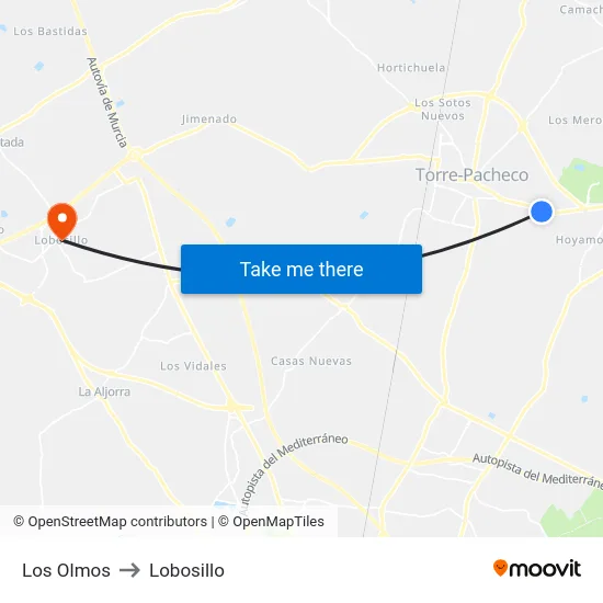Los Olmos to Lobosillo map