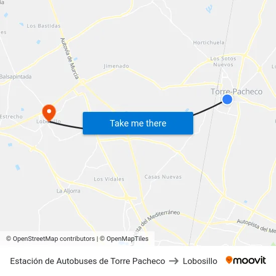 Estación de Autobuses de Torre Pacheco to Lobosillo map